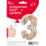 Шар (34''/86 см) Цифра, 3 Цветочный вальс, 1 шт. в уп., 131433