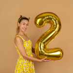 Шар (40''/102 см) Цифра, 2, Золото, Металлик, 1 шт. в уп., 24082