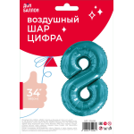 Шар (34''/86 см) Цифра, 8 Slim, Тиффани, 1 шт. в уп., 131408