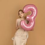 Шар (40''/102 см) Цифра, 3, Розовый, Матовый, 1 шт. в уп., 24103