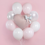 Шар (22''/56 см) Сердце, Белый бант, Розовый, Сатин, 1 шт. в уп., 27456