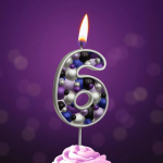 Свеча Цифра, 6 Пузырьки, на шпажке, Сиреневый, Металлик, 4*5,5 + 4 см, 1 шт. с держат., 5586