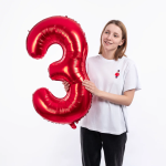 Шар (40''/102 см) Цифра, 3, Красный, Металлик, 1 шт. в уп., 27363