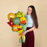 Шар с клапаном (14''/36 см) Мини-фигура, Кленовый лист, Зеленый, 1 шт., 24017