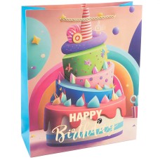 Пакет подарочный, 210гр, Happy Birthday, Праздничный микс, Дизайн №1, Металлик, 41,5*30*12 см, 1 шт., 504324