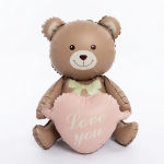 Шар (26''/66 см) Фигура 3D, Мишка с сердцем, Бежевый, Сатин, 1 шт. в уп., 24889