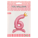 Шар (32''/81 см) Цифра на подставке, 6 Золотая корона, Розовый, 1 шт. в уп., 24196