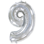 Шар (40''/102 см) Цифра, 9, Серебро, 1 шт. в уп., 901769PP