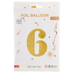 Шар (40''/102 см) Цифра, 6, Золото, Металлик, 1 шт. в уп., 24086