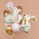 Шар (33''/84 см) Фигура, Зайка с золотым бантиком, Сатин, 1 шт. в уп., 27549P