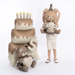 Шар (23''/58 см) Фигура 3D, Мишка с капкейком, Бежевый, Сатин, 1 шт. в уп., 24873