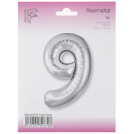 Шар (40''/102 см) Цифра, 9 Slim, Серебро, 1 шт. в уп., B901919P