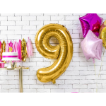 Шар (34''/86 см) Цифра, 9 ЭКО, Золото, 1 шт. в уп., 29689