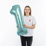 Шар (34''/86 см) Цифра, 1 Золотые короны, Голубой, 1 шт. в уп., 131291