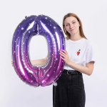 Шар (34''/86 см) Цифра, 0 Сияющий космос, Сиреневый, Градиент, 1 шт. в уп., 131020
