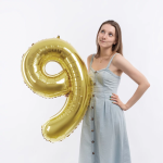 Шар (40''/102 см) Цифра, 9, Белое золото, Металлик, 1 шт. в уп., 24029