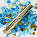 Пневмохлопушка (12/30 см), Гендер Пати, Ура, Мальчик!, Сердца фольга и тишью, Голубой/Золото, 1 шт., 723006