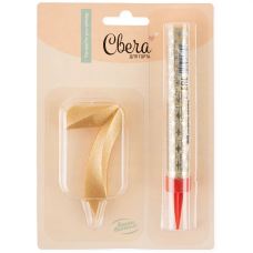 Набор, Фонтан и Свеча Цифра, 7 Грани, Золото, 10 см, 1 шт., 1777