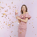 Пневмохлопушка (12/30 см), Праздничные шарики, Звезды и сердца фольга, Золото/Розовый, 1 шт., 923015