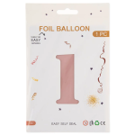 Шар (40''/102 см) Цифра, 1, Пыльная роза, Сатин, 1 шт. в уп., 24271
