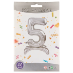 Шар (32''/81 см) Цифра на подставке, 5, Серебро, 1 шт. в уп., 24135