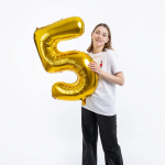 Шар (34''/86 см) Цифра, 5 ЭКО, Золото, 1 шт. в уп., 29685