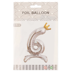 Шар (32''/81 см) Цифра на подставке, 6 Золотая корона, Серебро, 1 шт. в уп., 24176