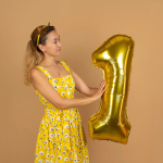 Шар (40''/102 см) Цифра, 1, Золото, Металлик, 1 шт. в уп., 24081