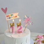 Свеча Цифра, 2 Золотой бант, на шпажке, Розовый, Металлик, 3,4*5,7 + 4 см, 1 шт. с держат., 802822