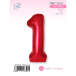Шар (40''/102 см) Цифра, 1 Slim, Красный, Металлик, 1 шт. в уп., C901911R