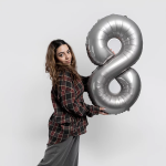 Шар (40''/102 см) Цифра, 8 Slim, Лунное Серебро, Матовый, 1 шт., 901918MMS