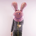 Шар (37''/94 см) Фигура, Смайл Зайка, Розовый, 1 шт., 15355P