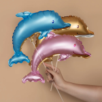 Шар с клапаном (17''/43 см) Мини-фигура, Дельфин, Золото, Сатин, 1 шт., 26078