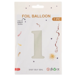 Шар (40''/102 см) Цифра, 1, Белый песок, Сатин, 1 шт. в уп., 27161
