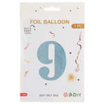 Шар (40''/102 см) Цифра, 9, Светло-голубой, Сатин, 1 шт. в уп., 24269