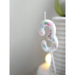 Свеча Цифра, 3 Сладкое конфетти, на шпажке, Белый, 5 + 7 см, 1 шт. с держат., 802843