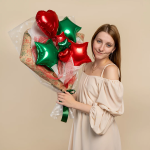 Шар с клапаном (10''/25 см) Мини-сердце, Красный, Металлик, 1 шт., 27237