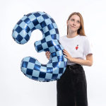 Шар (34''/86 см) Цифра, 3 Клеточки, Голубой/Синий, 1 шт. в уп., 26633