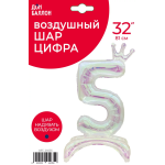 Шар (32''/81 см) Цифра на подставке, 5 Корона, Хамелеон, Хамелеон, 1 шт. в уп., 24035