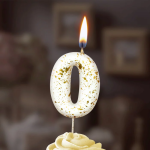 Свеча Цифра, 0 Золотые брызги, на шпажке, Белый, Металлик, 4,3 + 5,2 см, 1 шт. с держат., 5640