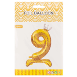 Шар (32''/81 см) Цифра на подставке, 9 Серебристая корона, Золото, 1 шт. в уп., 24189