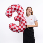 Шар (34''/86 см) Цифра, 3 Клеточки, Розовый/Фуше, 1 шт. в уп., 26643