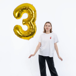 Шар (34''/86 см) Цифра, 3 ЭКО, Золото, 1 шт. в уп., 29683