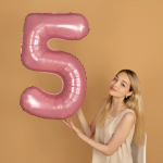 Шар (40''/102 см) Цифра, 5, Розовый, Матовый, 1 шт. в уп., 24105