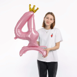 Шар (32''/81 см) Цифра на подставке, 4 Золотая корона, Розовый, 1 шт. в уп., 131254