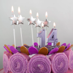 Свечи Звезда, на шпажке, Серебро, Металлик, 3*3 + 12 см, 5 шт. с держат., 802952S