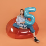 Шар (40''/102 см) Цифра, 5, Голубой, Матовый, 1 шт. в уп., 24115