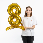 Шар (32''/81 см) Цифра на подставке, 8, Золото, 1 шт. в уп., 132018