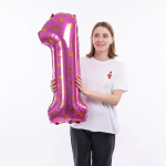 Шар (34''/86 см) Цифра, 1 Золотые короны, Розовый, 1 шт. в уп., 131101