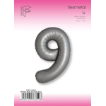Шар (40''/102 см) Цифра, 9 Slim, Лунное Серебро, Матовый, 1 шт. в уп., B901919MMS